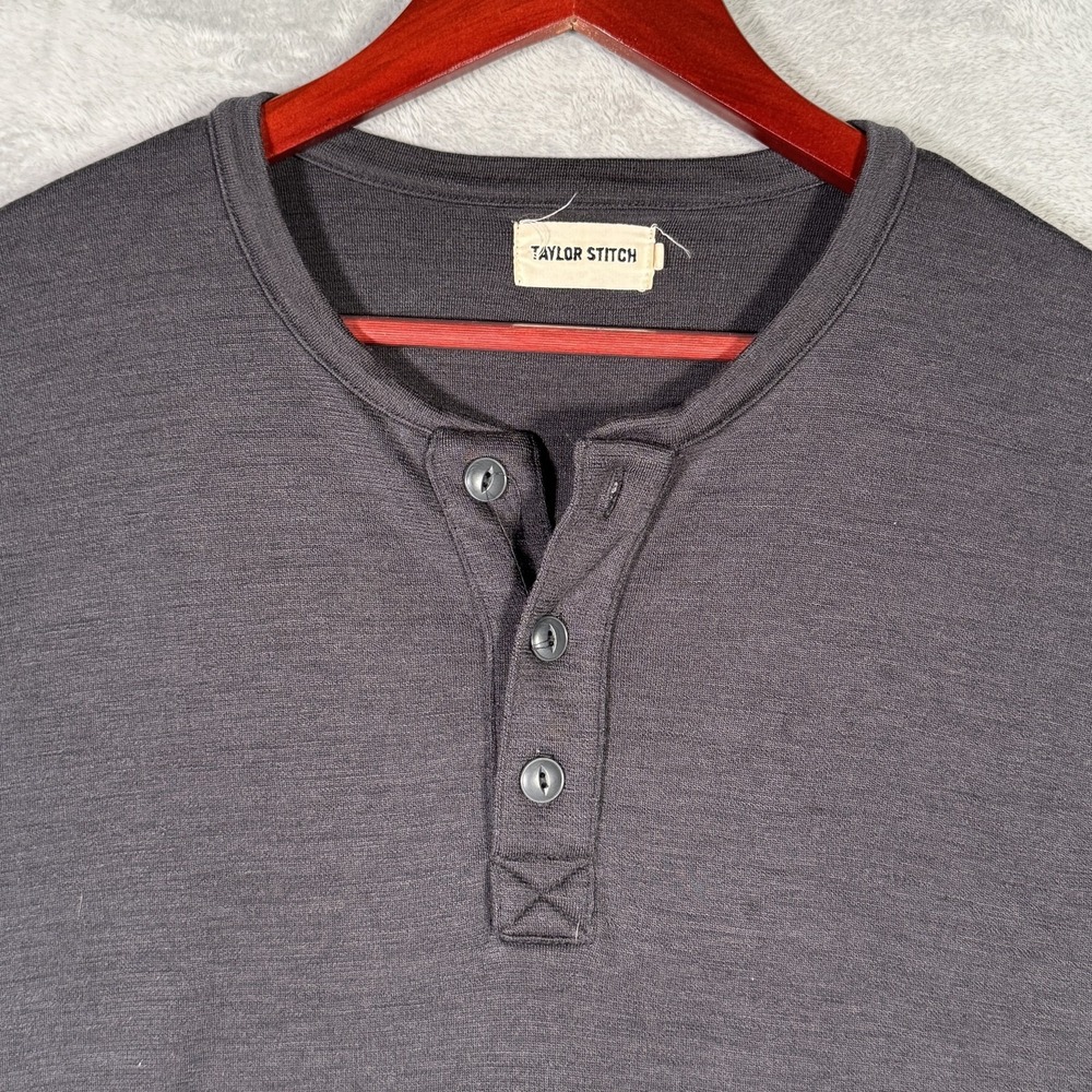 Taylor Stitch Shirt Mens 40 Medium Gray‎ Long Sleeve Merino Wool Henley Made USA